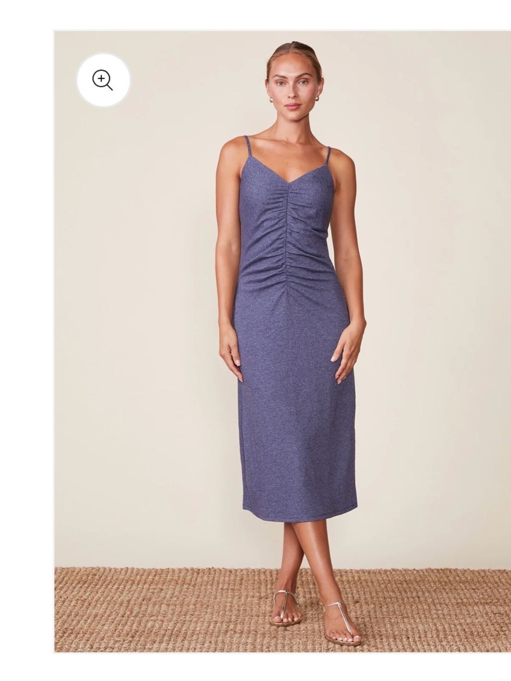 Ruched Front Slip Midi Dress in Heather Indigo